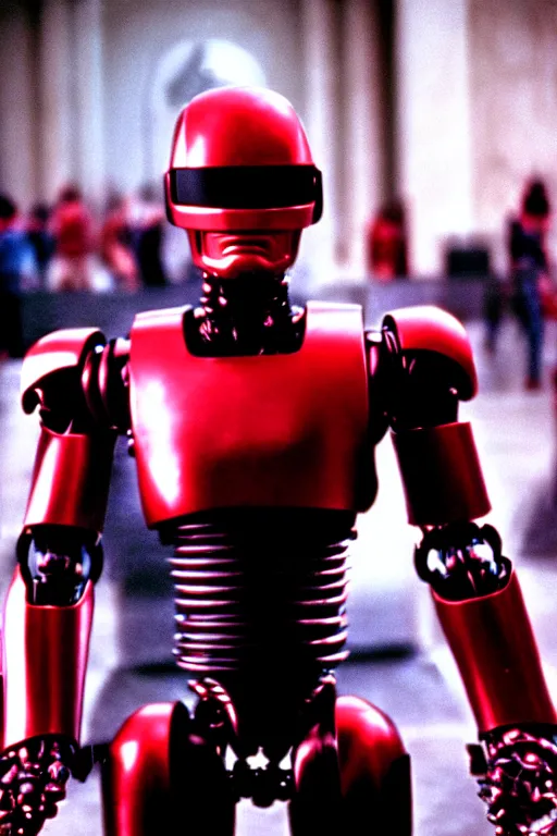 Prompt: Robocop at the Capitol Riot, red mist and bone, film photo, highly detailed