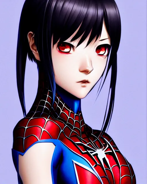 Image similar to portrait Anime Spiderman girl sharp fine-face, pretty face, realistic shaded Perfect face, fine details. Anime. realistic shaded lighting by Ilya Kuvshinov krenz cushart katsuhiro otomo ghost-in-the-shell, magali villeneuve, artgerm, rutkowski Jeremy Lipkin and Giuseppe Dangelico Pino and Michael Garmash and Rob Rey