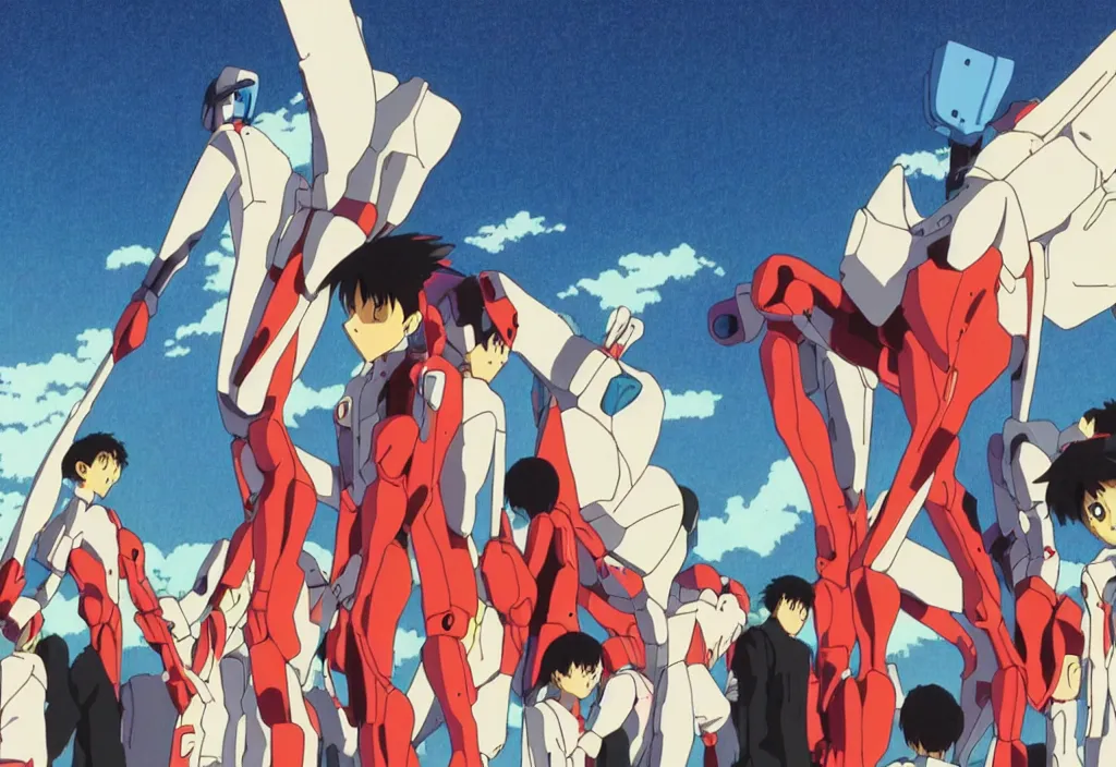 Image similar to a scene from evangelion in studio ghibli style