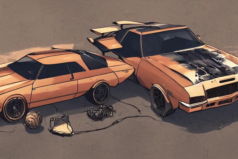 Image similar to digital illustration of mad max's buick grand national gnx, by makoto shinkai, ilya kuvshinov, lois van baarle, rossdraws, basquiat