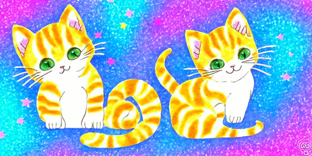 Image similar to a tiny cute kitten sleeping, puffy sticker, glitter sticker, kawaii by studio ghibli, by lisa frank 8 k pastel colours, isometric, smeared watercolours,