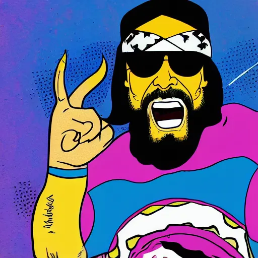 Image similar to macho man randy savage illustrated by boris valejo, 4 k detail