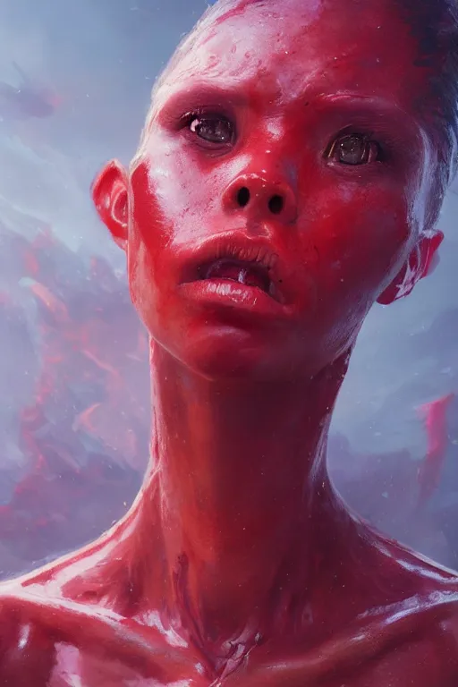 Image similar to a fancy portrait of an attractive alien women with red skin by Greg Rutkowski, Sung Choi, Mitchell Mohrhauser, Maciej Kuciara, Johnson Ting, Maxim Verehin, Peter Konig, final fantasy , 8k photorealistic, cinematic lighting, HD, high details, atmospheric , trending on artstation