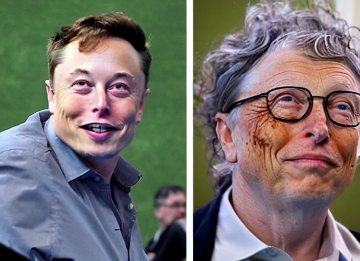 Image similar to elon musk and bill gates and einstein swim together. perfect faces.