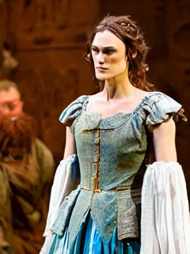 Image similar to a photograph of Keira Knightley as Miranda from the stage production of The Tempest