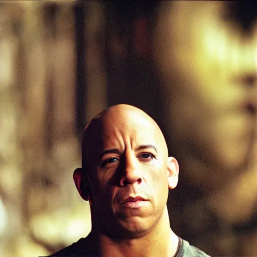 Image similar to candid photo of Vin Diesel dressed as a Namekkian warrior by Annie Leibowitz, photorealisitc, extremely detailed, UHD, correct face, hyperrealistic