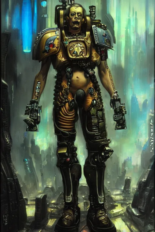 Prompt: cyberpunk warhammer 4 0 k steve buscemi, character design, painting by gaston bussiere, katsuya terada, frank frazetta, tom of finland, trending on artstation