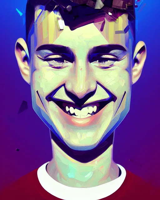 Image similar to digital painting, of smiling boy, shards of time, medium closd - up, illustration, highly detailed, simple, no jagged lines, smooth, artstation, artwork by obey, artwork by sandra chevrier