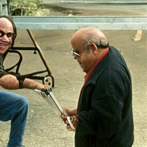 Image similar to danny devito paying the troll toll movie still