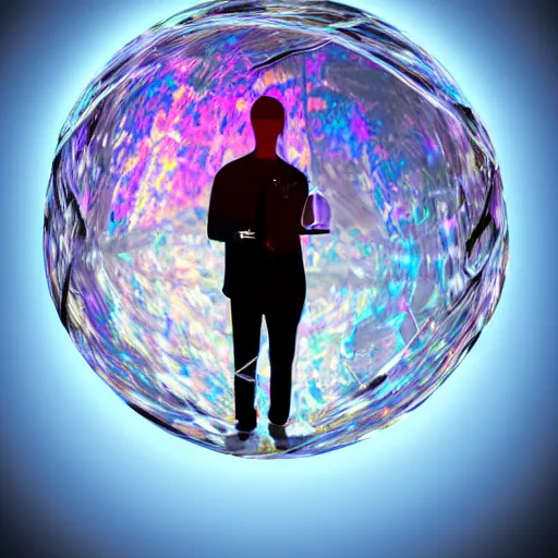 Image similar to psychonautist in a crystal sphere, digital art, award winning, volumetric lighting