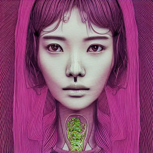 Image similar to the portrait of an unbelievably beautiful, elegant, and sophicated young japanese woman partially made of broccoli, an ultrafine detailed illustration by james jean, intricate linework, bright colors, final fantasy, behance contest winner, vanitas, angular, altermodern, unreal engine 5 highly rendered, global illumination, radiant light, detailed and intricate environment