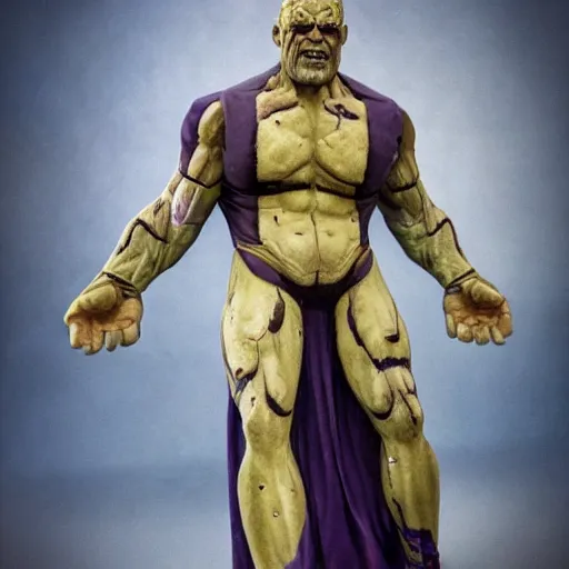 Image similar to ( pope ) thanos!, purple skin, josh brolin, full body shot, realistic, highly detailed