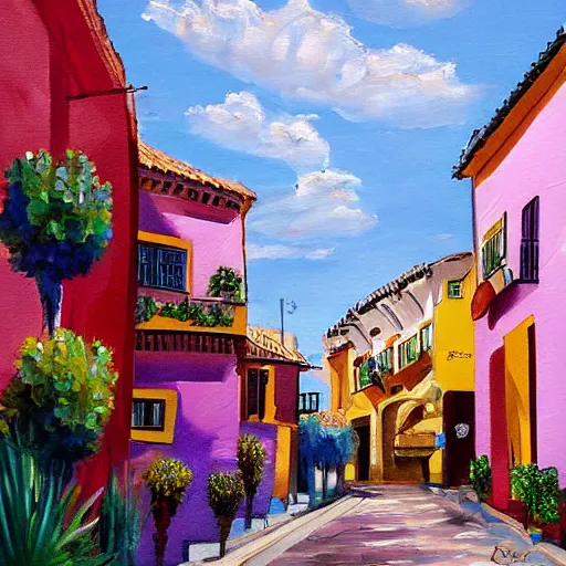 Prompt: realist painting of marbella old town