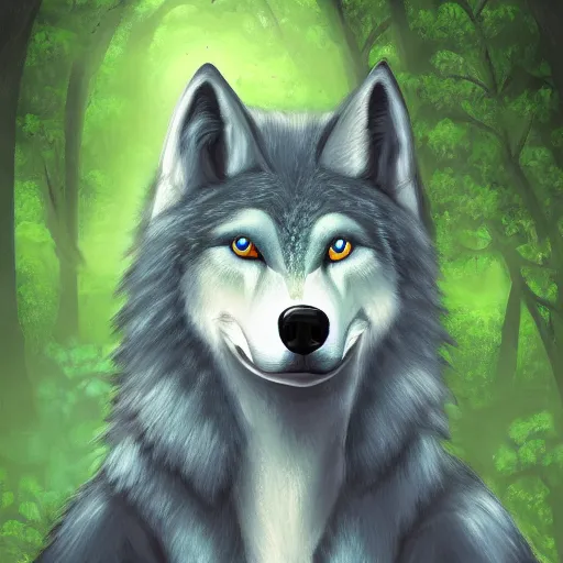 Image similar to Beautiful portrait digital painting of an anthro anthropomorphic minty wolf at a forest day time.