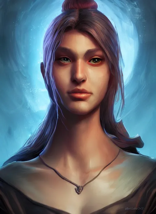 Image similar to A fantasy comic book style portrait painting of a mage, unreal 5, DAZ, hyperrealistic, octane render