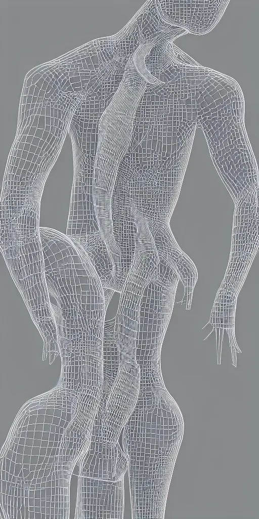 Prompt: beautiful abstract human bodies intertwined, wireframe, perfect topology, 3 d model, 3 d mesh