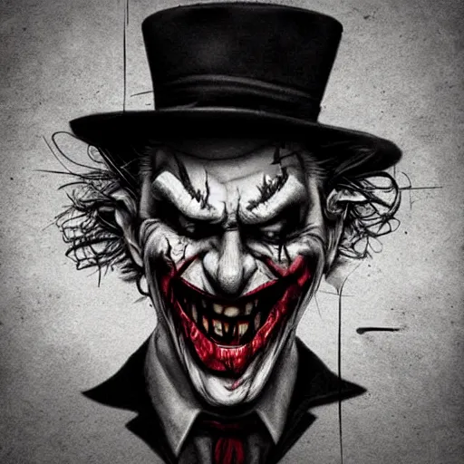 Image similar to surrealism grunge cartoon portrait sketch of The Joker by michael karcz, loony toons style, freddy krueger style, horror theme, detailed, elegant, intricate