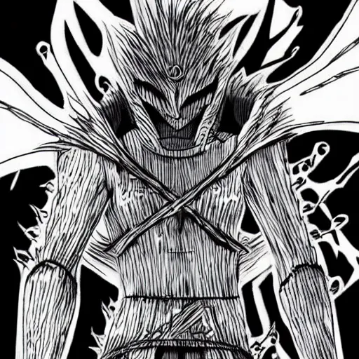 Image similar to Ichigo Merged Hollow Form in berserk manga style