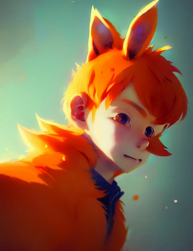 Prompt: a beautiful fullbody portrait of a cute anime boy with orange hair and orange fox ears. character design by cory loftis, fenghua zhong, ryohei hase, ismail inceoglu and ruan jia. artstation, volumetric light, detailed, photorealistic, fantasy, rendered in octane