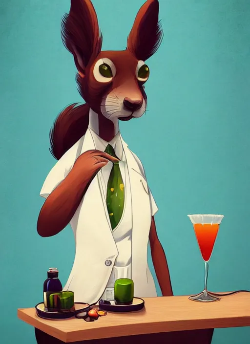 Image similar to squirrel anthro as a dapper bartender with a big, fluffy tail, retro futurism, art deco, detailed painterly digital art style by WLOP and Cory Loftis, 🐿🍸🍋, furaffinity, trending on artstation