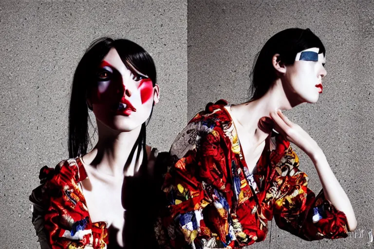 Prompt: fashion editorial photography in a world inspired by katsuhiro otomo