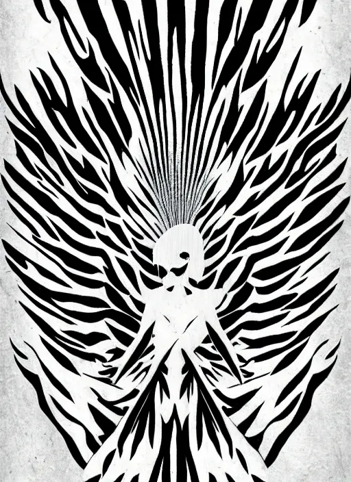 Prompt: white phoenix on salt mountain simple background simplified design geometric graphic design Jean-Auguste-Dominique style