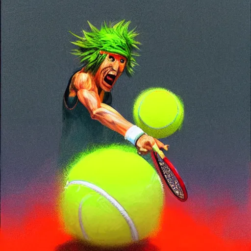 Image similar to a tennis ball monster ,tennis ball, colorful, final fantasy, digital art, fantasy, magic, trending on artstation, ultra detailed, professional illustration by Basil Gogos