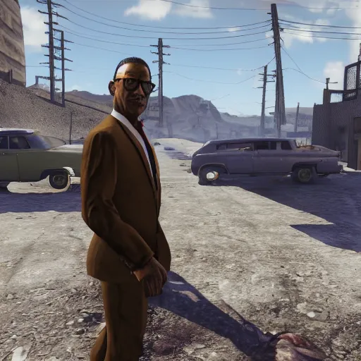 Prompt: gus fring in fallout new vegas, screenshot, modded gameplay, 4k