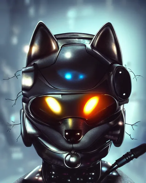 Image similar to a computer mouse inside the mouth of a metallic robotic cyborg cat, cyberpunk, digital art, 8 k, trending on artstation