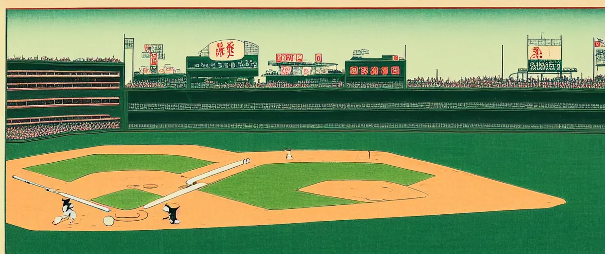 Image similar to ukiyo - e portrait of the green monster, fenway park