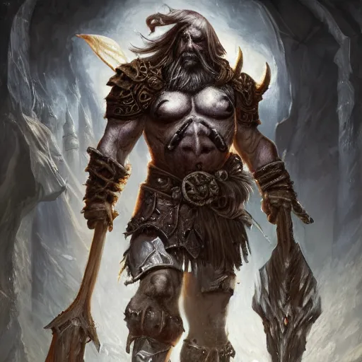 Image similar to a barbarian from diablo in heavy armor, artstation hall of fame gallery, editors choice, #1 digital painting of all time, most beautiful image ever created, emotionally evocative, greatest art ever made, lifetime achievement magnum opus masterpiece, the most amazing breathtaking image with the deepest message ever painted, a thing of beauty beyond imagination or words