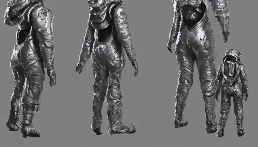 Image similar to character design space suit designed by apple, luxury, jama jurabaev, very long shot, brush hard, artstation, cgsociety, high quality, brush stroke