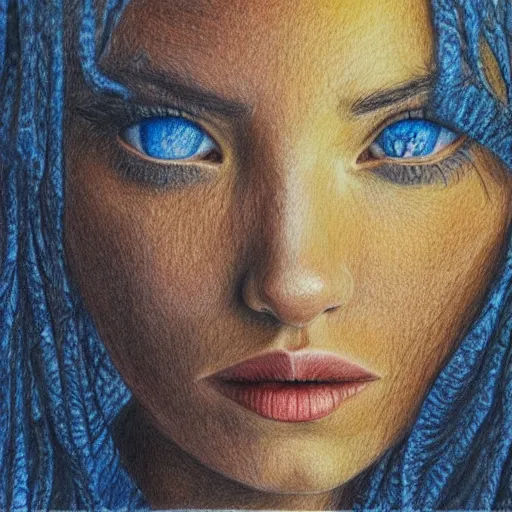 Prompt: Colored pencil art on paper, Drui, highly detailed, artstation, Caran d'Ache Luminance