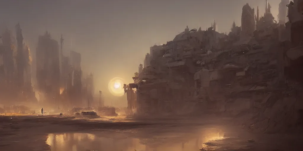 Prompt: city in the sands sleeping unbroken dreams under the ivory light of two moons, Darek Zabrocki, Marcin Rubinkowski, Lorenzo Lanfranconi, Karlkka, trending on Artstation, 8K