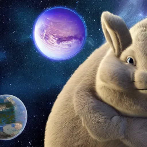 Prompt: big chungus in space next to the planet Earth