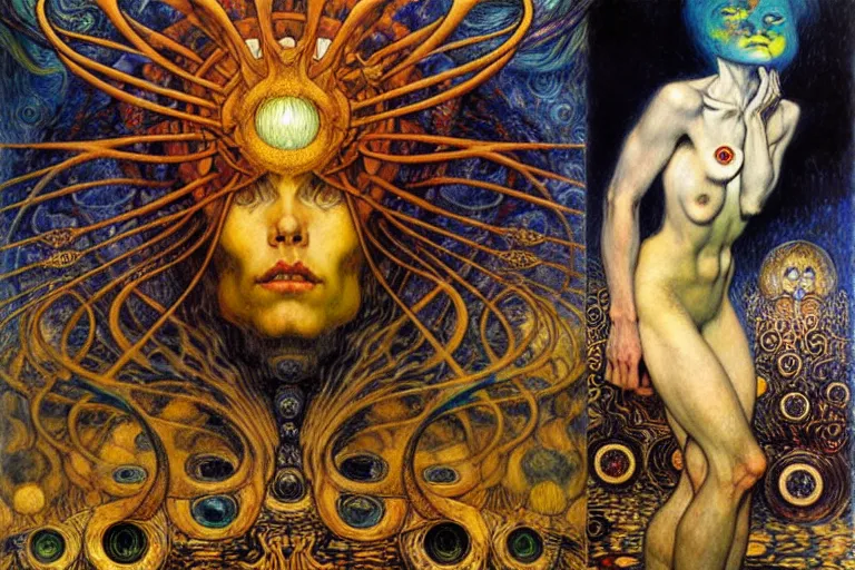 Image similar to Divine Chaos Engine by Karol Bak, Jean Delville, William Blake, Gustav Klimt, and Vincent Van Gogh, symbolist, visionary