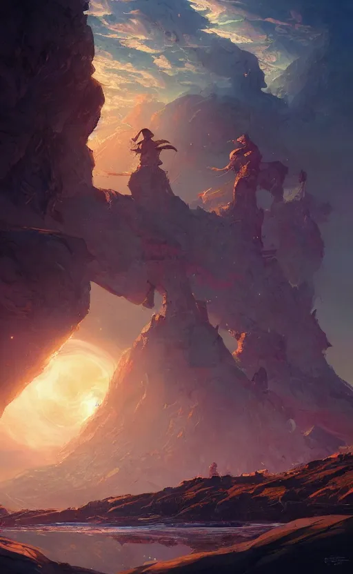 Image similar to a beautiful artwork illustration, a kingdom on the moon at sunset, high contrast, high saturation, by Greg Rutkowski and Jesper Ejsing and Raymond Swanland, featured on artstation, wide angle, vertical orientation