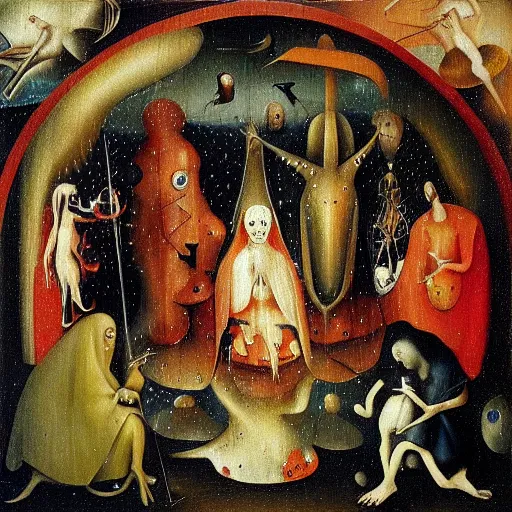 Prompt: “ hieronymus bosch psychedelic oil painting, surreal ”