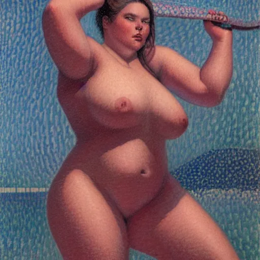 Image similar to they told you too fat, gerald brom, paul signac, trending on artstation,