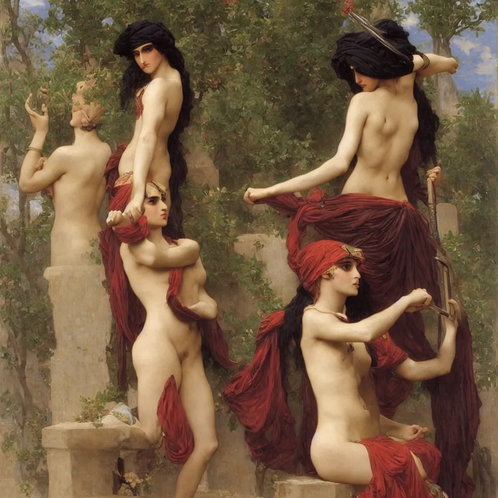 Prompt: a beautiful female arabian warrior, art by auguste toulmouche and bouguereau