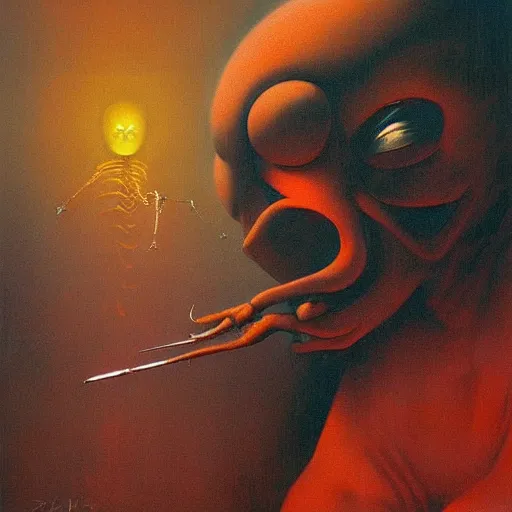 Image similar to cyborg - evil - satan - mickey - mouse painted by zdzisław beksinski