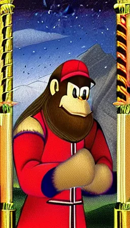 Image similar to 1 4 th century portrait painting of donkey kong, regal, royal, beautiful colors, digital illustration, detailed, intricate