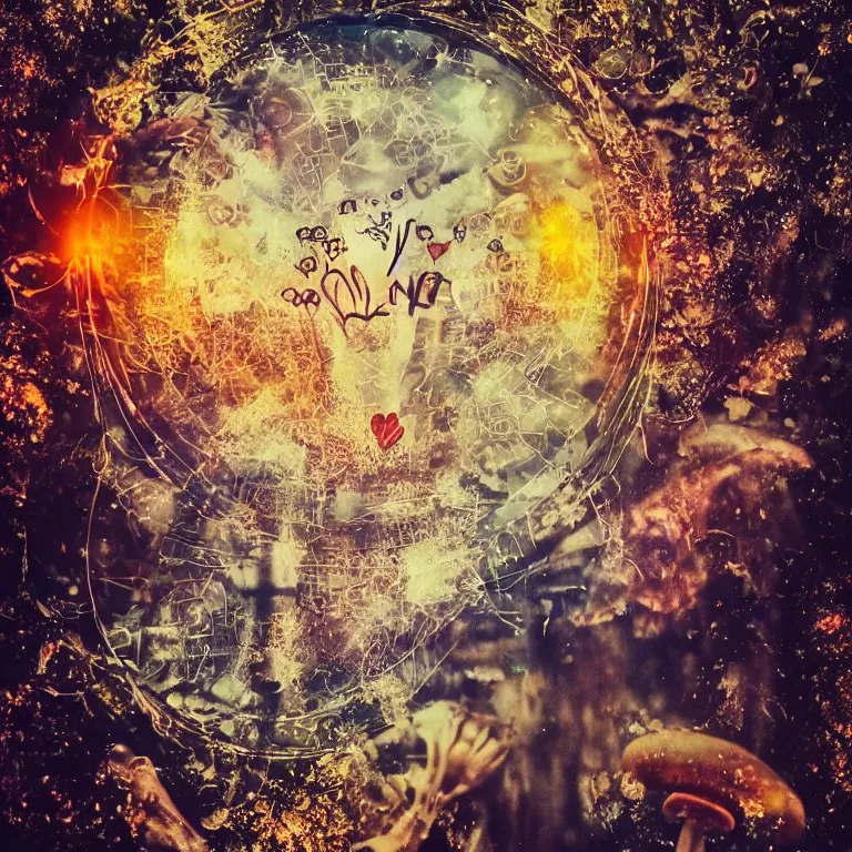 Image similar to double exposure of dally life, symbols of live, explosion, love is the most relevant theme, love is infinity, love is begin of all, 8 k resolution, artistic mode, artistic, trending on instagram, long exposure, love art, serious, fantasy and dreams vibes, mushrooms style and macro style