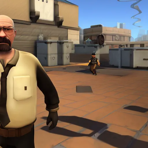 Prompt: Walter White in Team Fortress 2, HD 4k game screenshot, Valve official announcement, new character