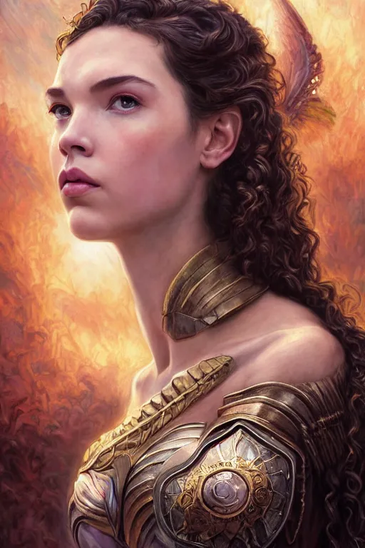 Image similar to Mystical Valkyrie, Gal Gadot, hybrid, Anya Taylor-Joy, Portrait of a beautiful female Reptilian warrior, Regal, Realistic, Refined, Detailed Digital Art, Josephine wall, Oil Painting, William-Adolphe Bouguereau, Art Frahm, Esao Andrews, Steampunk, Walt Disney (1937), Highly Detailed, Cinematic Lighting, Unreal Engine, 8k, HD