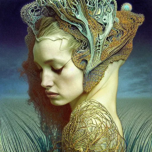 Prompt: queen of jupiter by zdzisław beksinski!!!!!!!!!!, iris van herpen, raymond swanland and alphonse mucha. highly detailed!, hyper - real, beautiful!