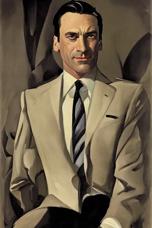 Image similar to portrait of jon hamm by leyendecker and tamara de lempicka at the french riviera 1 9 6 0