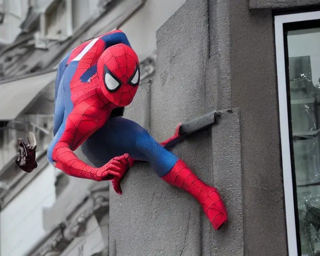 Image similar to photograph of spider - man on a building movie set