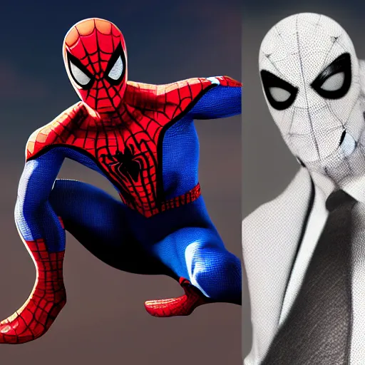 Image similar to characters merged portrait of Spiderman with MoonKnight, 4k, highly detailed, cinematic lighting