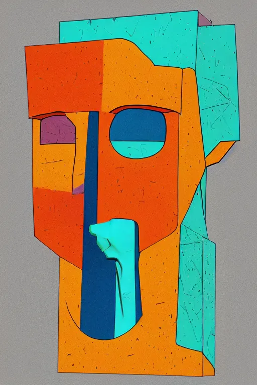 Image similar to cubist moai statue cutout digital illustration cartoon colorful beeple